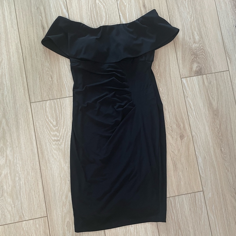 Xscape Off-Shoulder Black Mini Dress